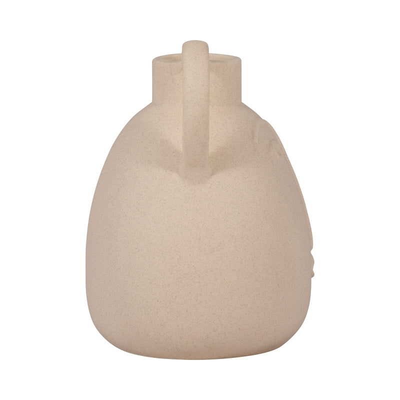 Cer, 8 Face Vase W/ Handles, Ivory