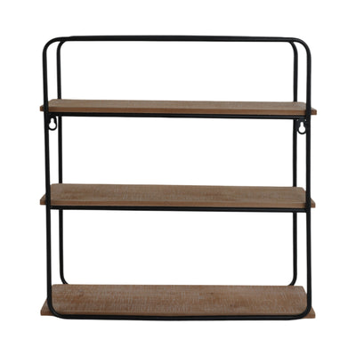 Metal/wood 3 Tier Wall Shelf, Brown/black