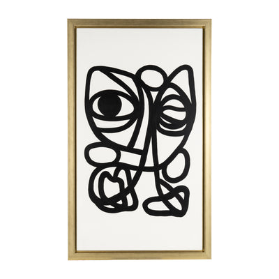 35X59, HAND PAINTED GOLD FRAME GEOMETRIC FACE, BLK