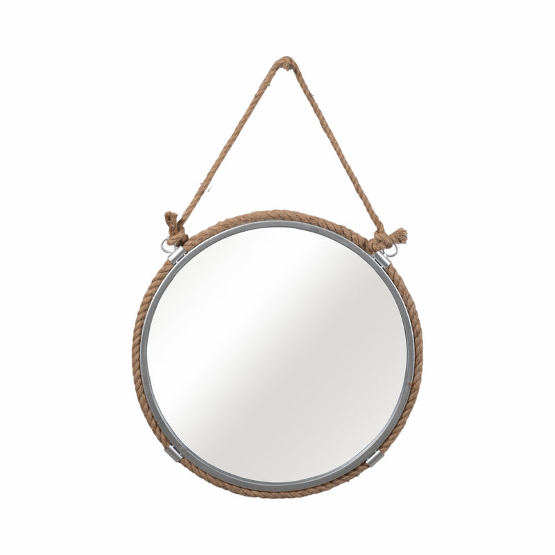 METAL 24 MIRROR WITH ROPE, SILVER/NATURAL