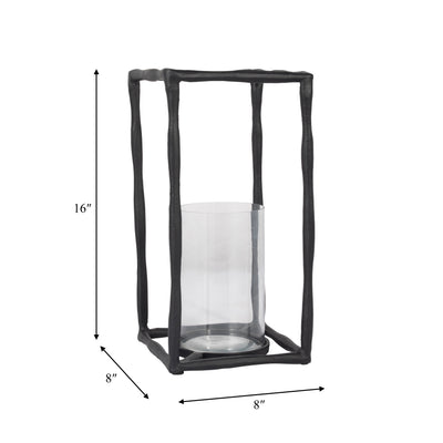 METAL, 16 OPEN SQUARE HURRICANE HOLDER, BLACK