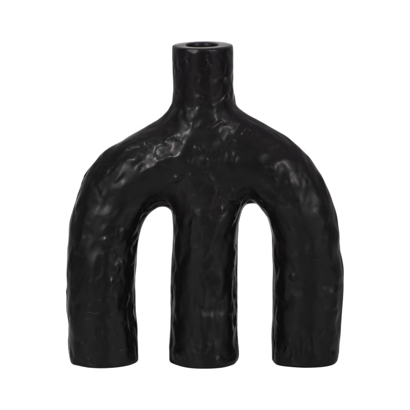 9 Volcano Texture Double Arched Taper Holder, Bla