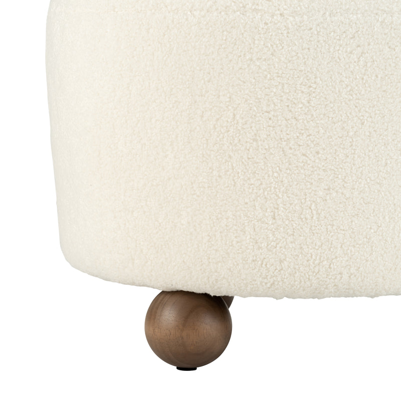 Round Ottoman W/ Ball Feet, Beige