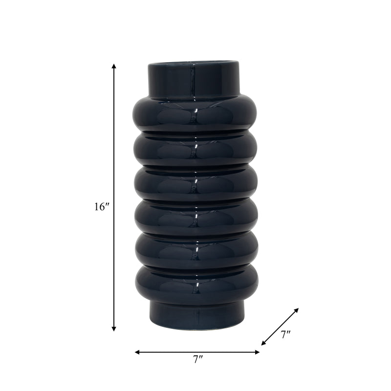 CER, 16 RIBBED VASE, NAVY