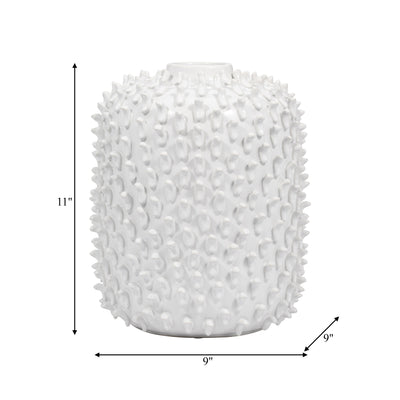 Stoneware, 11 Hand Made Dot Vase, White