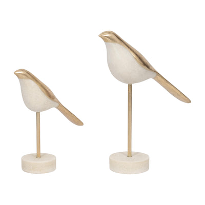 S/2 Vara Bird Statuary, Wht/gold