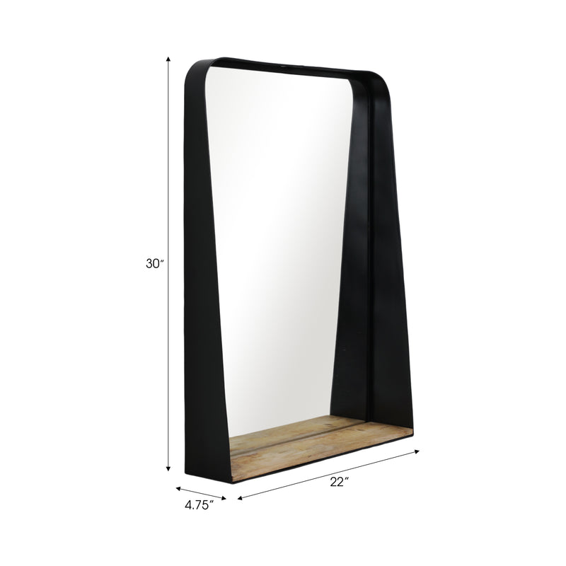 METAL, 22X30 MIRROR W/ SHELF, BLACK/BROWN