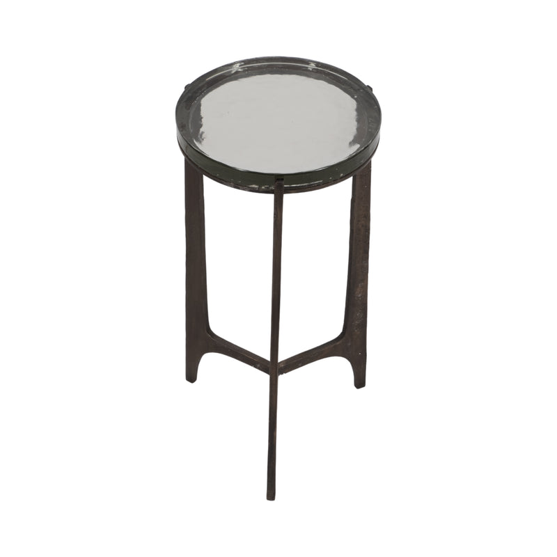 22 Thick Glass Top Round Accent Table, Antique Br