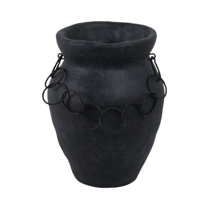 10x8 Rustic Terracotta Vase With Chain, Black