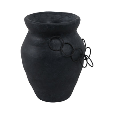 10x8 Rustic Terracotta Vase With Chain, Black