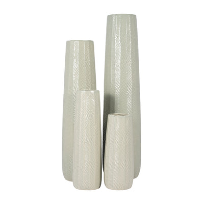 CER, 12 ETCHED LINES CYLINDER VASE, CUCUMBER