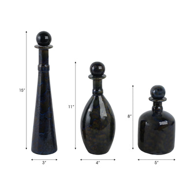 S/3 8/11/15 Olympia Blue Ceramic Bottles