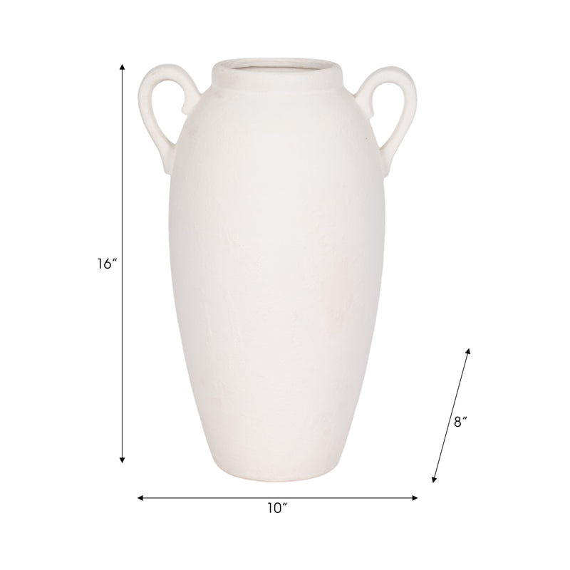 CER, 16 TEXTURED JUG W/ HANDLES, WHITE