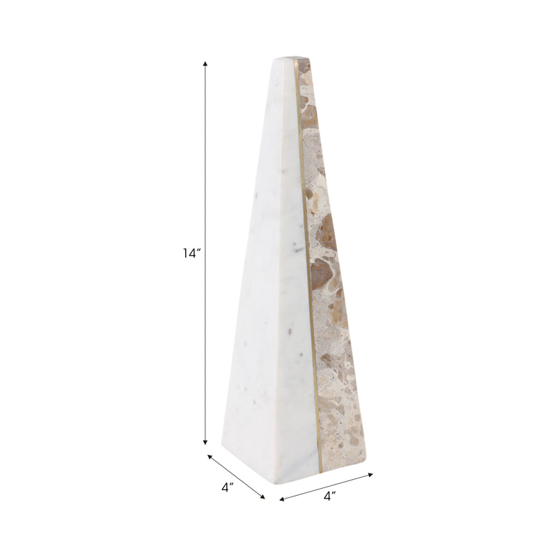 14 Pompano Small Beige And White Marble Pyramid