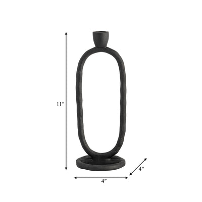 METAL, 11 OPEN OVAL TAPER CANDLEHOLDER, BLACK