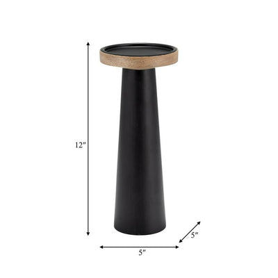 Wood, 12 Flat Candle Holder Stand, Black/Natural