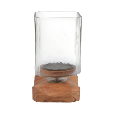 9 Jarvie Small Wood & Glass Candle Hurricane,brwn