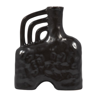 CER, 12 METALLIC TRIPLE HANDLE VASE, BLACK