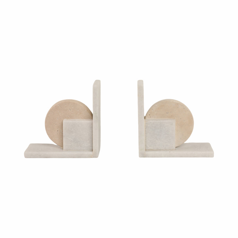 S/2 6 Geometric Travertine & Marble Bookends, Mul