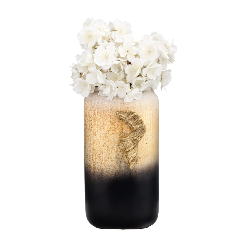 GLASS,13,VASE W/WING HANDLE,CHAMPAGNE/BLK