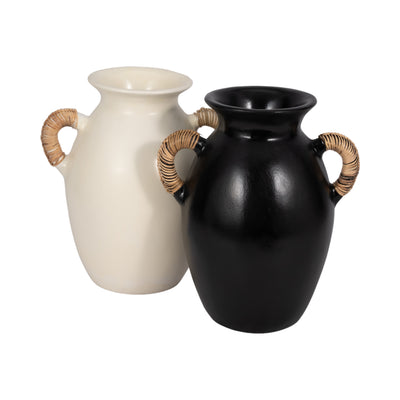 Terracotta, 12h Eared Vase, Black