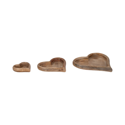 WOOD, S/3 7/11/14 HEART TRAYS, NATURAL