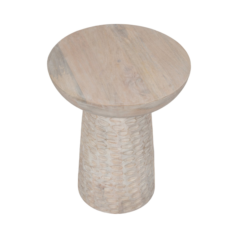 20 Hammered Base Wood Accent Table, White Wash