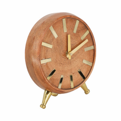 WOOD 6'' GOLD TABLE CLOCK, BROWN