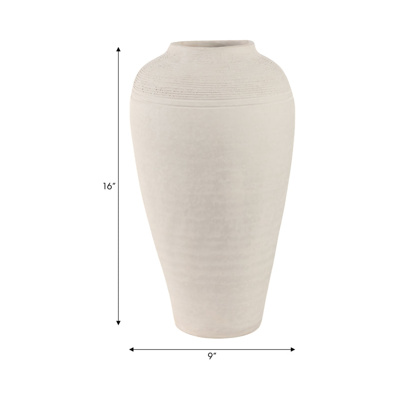 16x9 Paper Mache Ribbed Floor Vase, Ivory