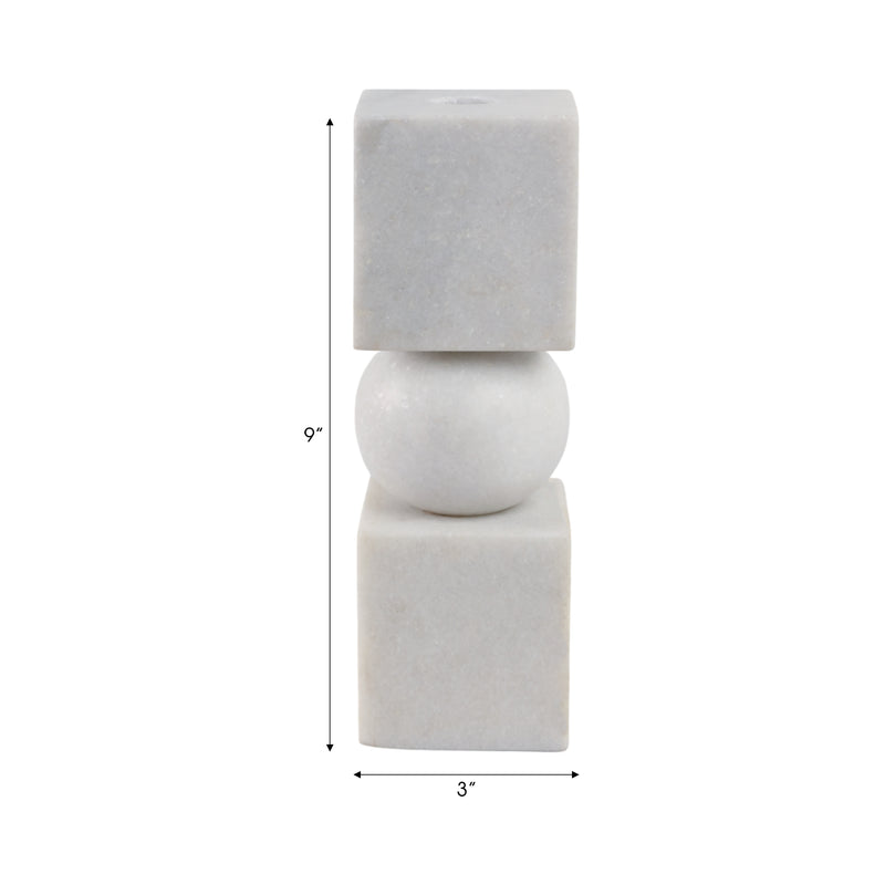 9x3 Chunky Marble Taper Holder, White