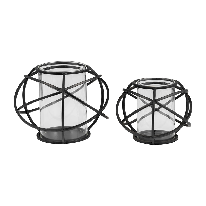 S/2 6 ORB CANDLE HOLDER , BLACK