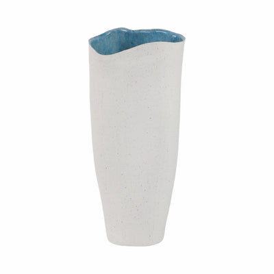 16x7 Textured Organic Vase Reactive Inside, White