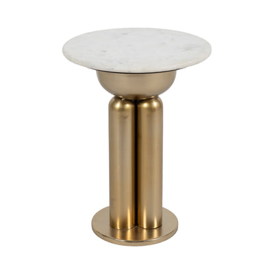 Metal, 22 Marble Top Side Table, Gold/white