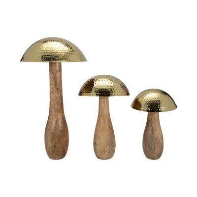 Metal, 28 Mushroom W/ Wood Base, Gold