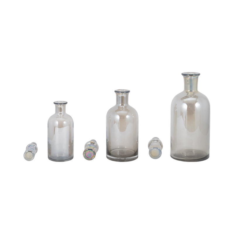 S/3 13/14/16 Callum Gray Glass Bottles, Gray