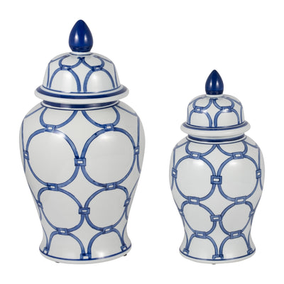 CER, 14 LINKS TEMPLE JAR, BLUE/WHITE