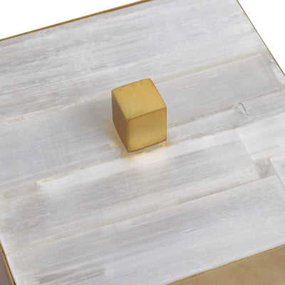 6 Square Selenite Top Box, White/gold