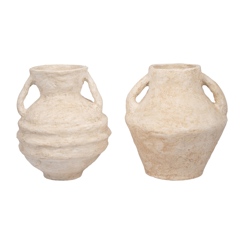 PAPER MACHE, 14 VASE WITH HANDLES, WHITE