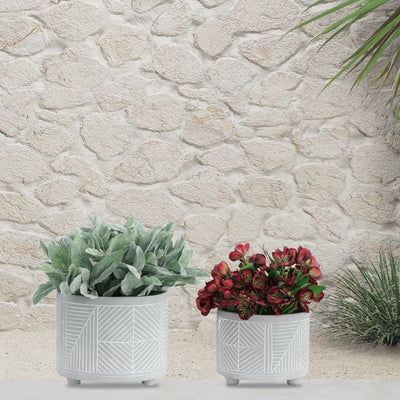 S/2 CERAMIC DIAMOND FOOTED PLANTER 10/12, GRAY