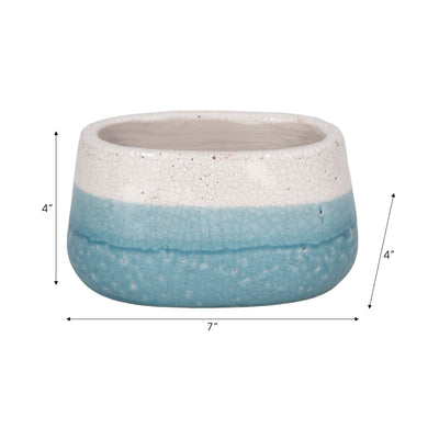 7 Oval Reactive Crackle Finish Planter, Blue/whit