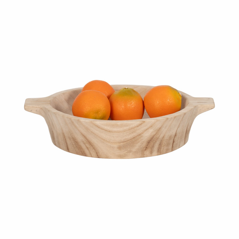 16 Round Wood Bowl With Handles, Natural