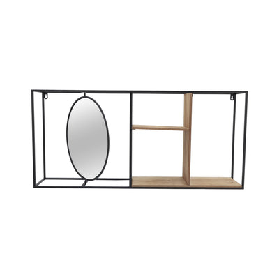 METAL/WOOD 34L WALL SHELF WITH MIRROR, BLACK/BROW