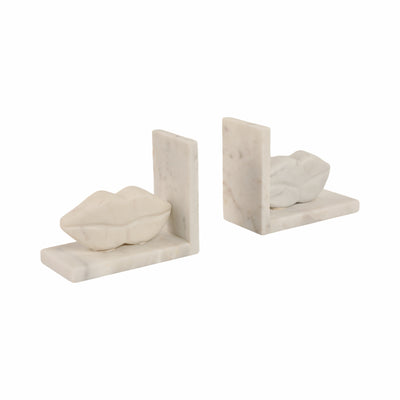 S/2 5 Lips Marble Bookends, White