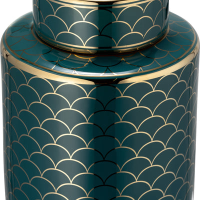 CER, 16 CRACKLE JAR W/ LID, GOLD