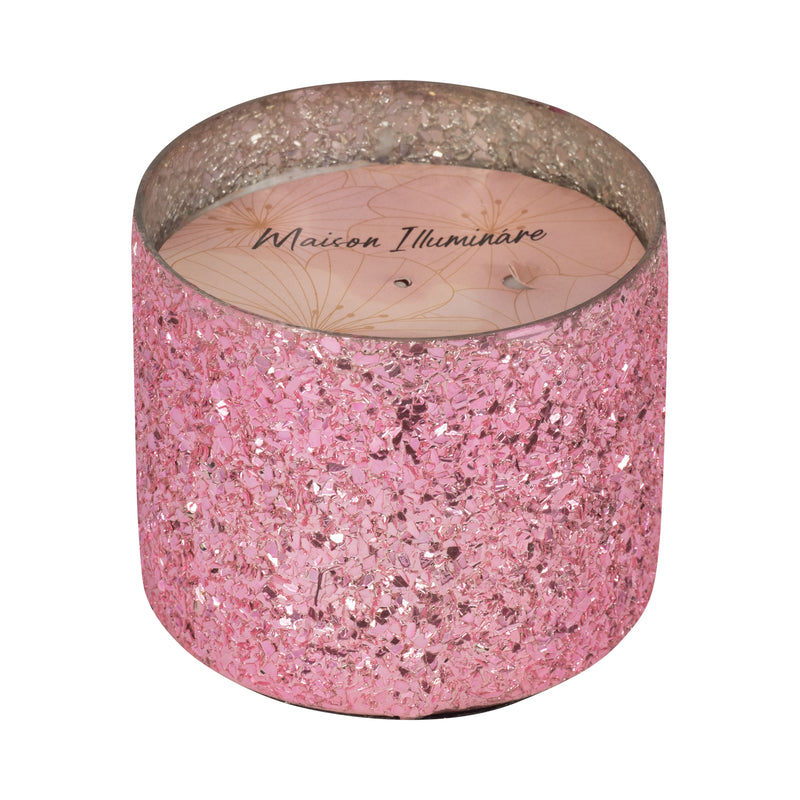 Glass, 5 26 Oz Crackled Scented Candle, Pink