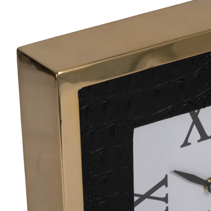 10 Faux Leather Croc Square Clock, Black/gold