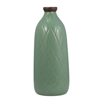 CER, 16 PLAID TEXTURED VASE, DARK SAGE