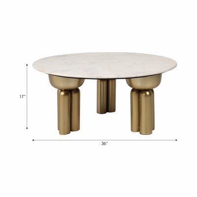 Metal, 36 Marble Top Coffee Table, Gold/white,kd