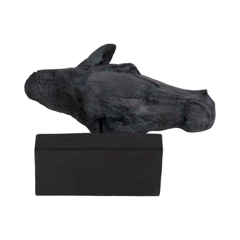 11 Horse Head Sculpture On Stand, Black