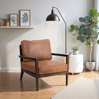 32 Sanders Suede Wood Accent Chair, Brown